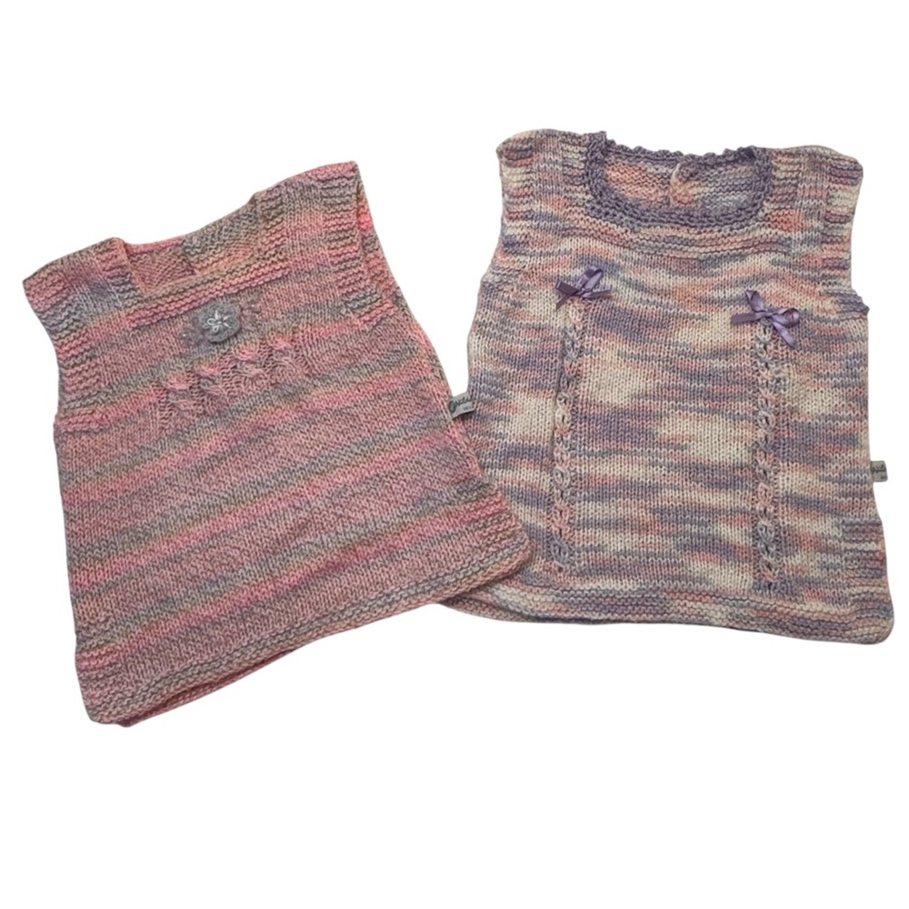 Vintage Handmade Crochet Child Sweater Vest Bundle Pastel Knit